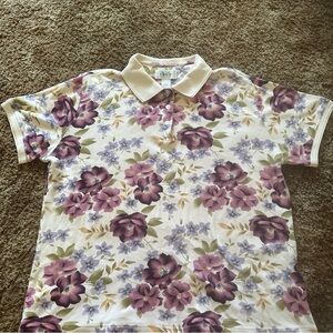 Vtg IZOD GOLF Polo Shirt Women's XL Floral Top Casual Hawaiian Classic Sporty